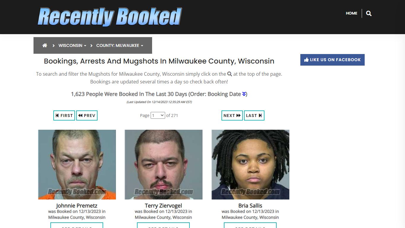 Bookings, Arrests and Mugshots in Milwaukee County, Wisconsin